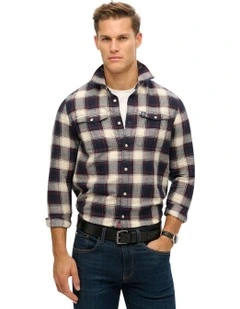 Merchant Linen Check Shirt in Navy