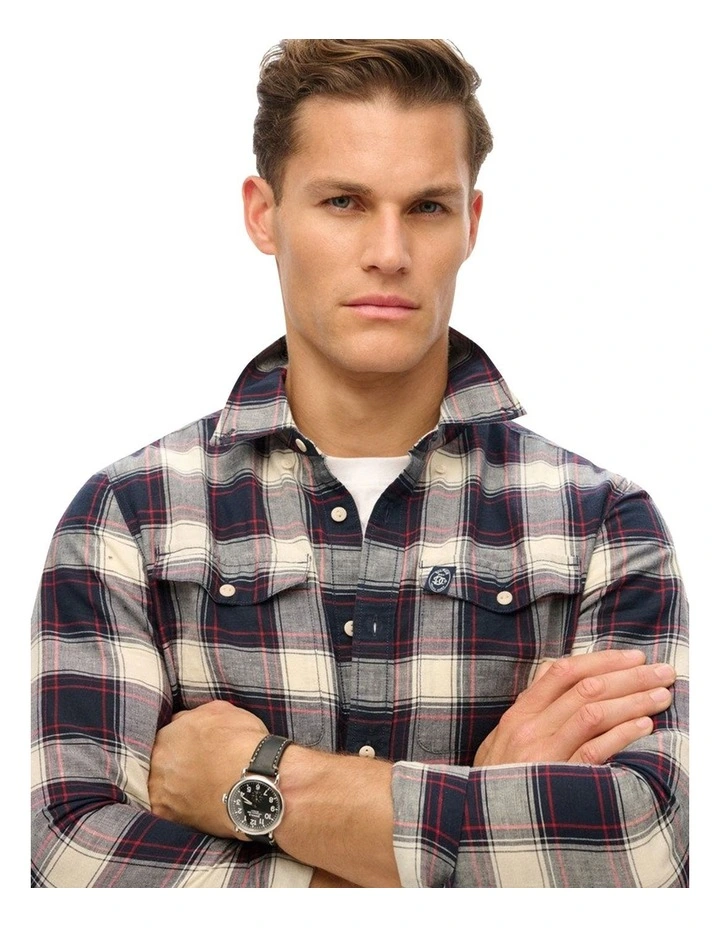 Merchant Linen Check Shirt in Navy image 3