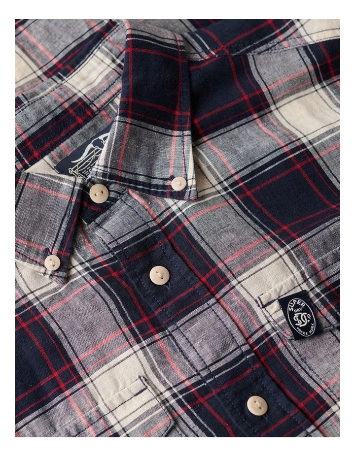 Merchant Linen Check Shirt in Navy image 5