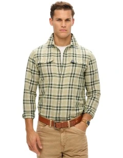 Merchant Linen Check Shirt in Green