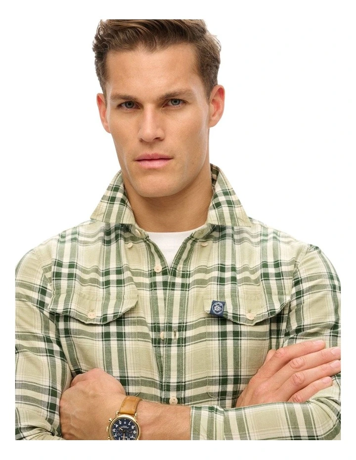Merchant Linen Check Shirt in Green image 3