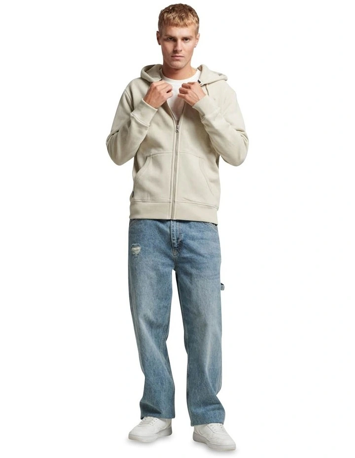 Essential Logo Zip Hoodie in Light Stone Beige image 5
