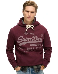 Classic Vintage Logo Graphic Hoodie in Track Burgundy Marl