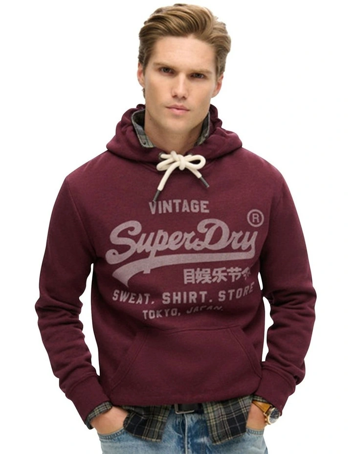 Classic Vintage Logo Graphic Hoodie in Track Burgundy Marl image 1
