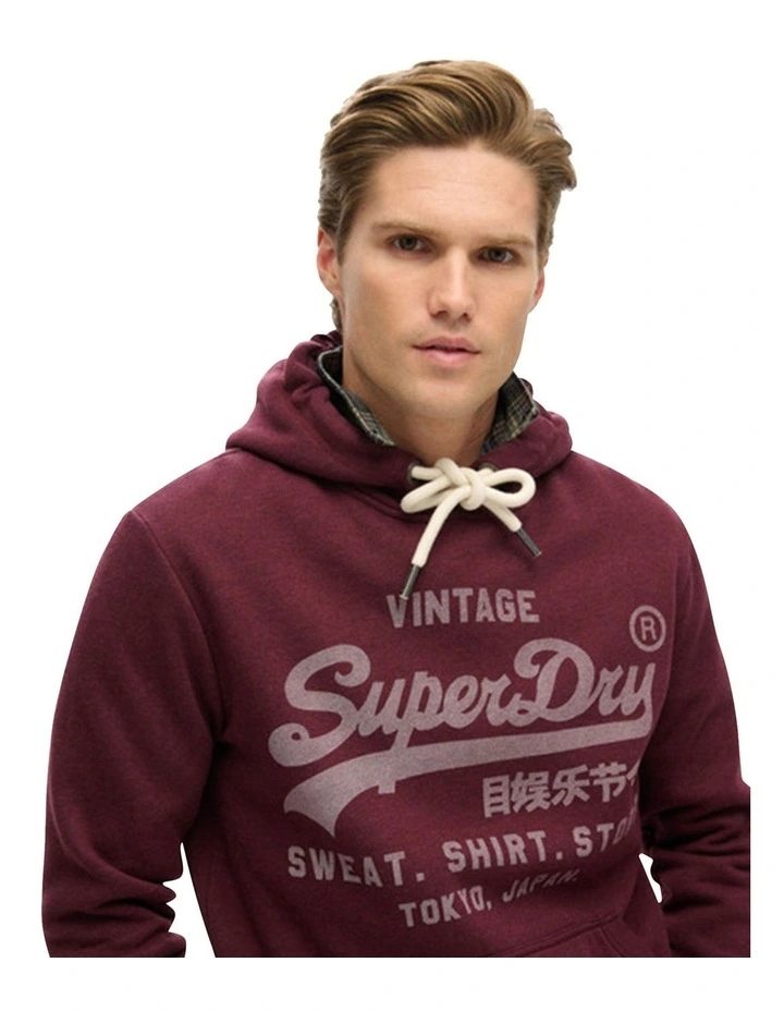 Classic Vintage Logo Graphic Hoodie in Track Burgundy Marl image 3