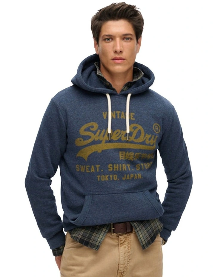 Classic Vintage Logo Graphic Hoodie in Vintage Navy Marl image 1