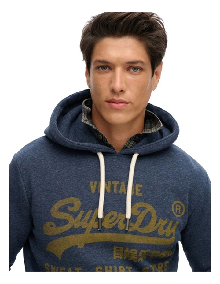 Classic Vintage Logo Graphic Hoodie in Vintage Navy Marl image 3