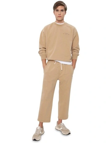 Cotton Cropped Pant in Field Khaki