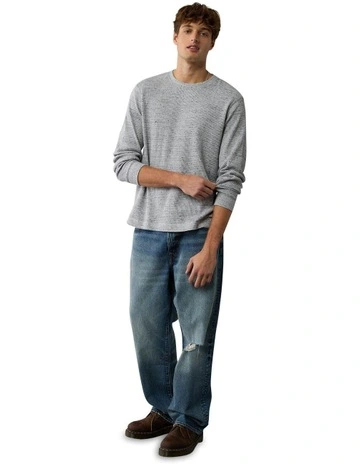 Long-Sleeve Waffle Thermal T-shirt in Heather Gray