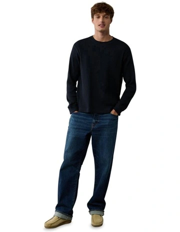 Long Sleeve Waffle Thermal T-shirt in Rich Navy