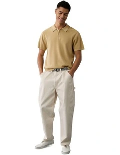 Weekend Washed Sweater Polo Shirt in Beige