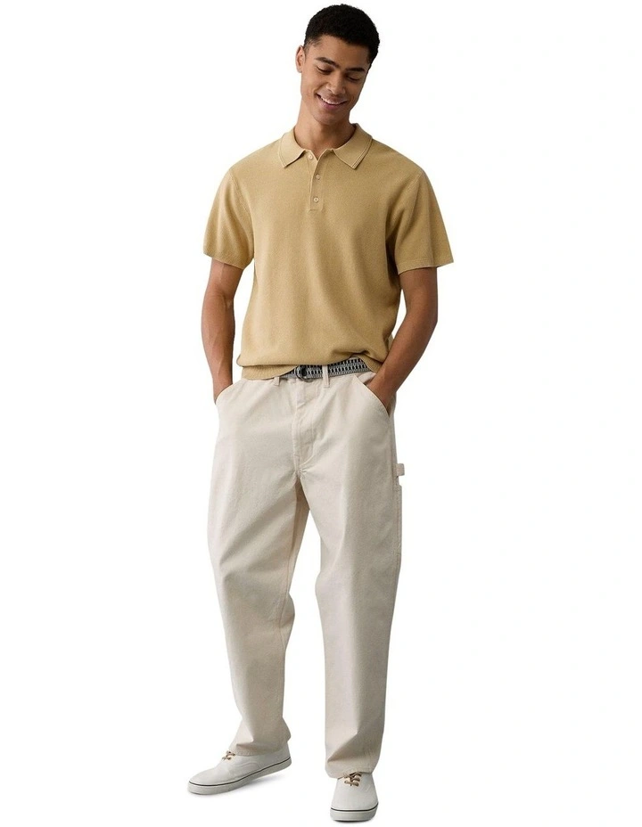 Weekend Washed Sweater Polo Shirt in Beige image 1