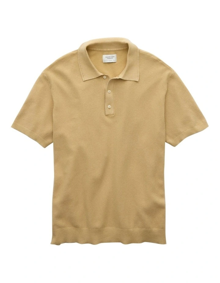 Weekend Washed Sweater Polo Shirt in Beige image 3