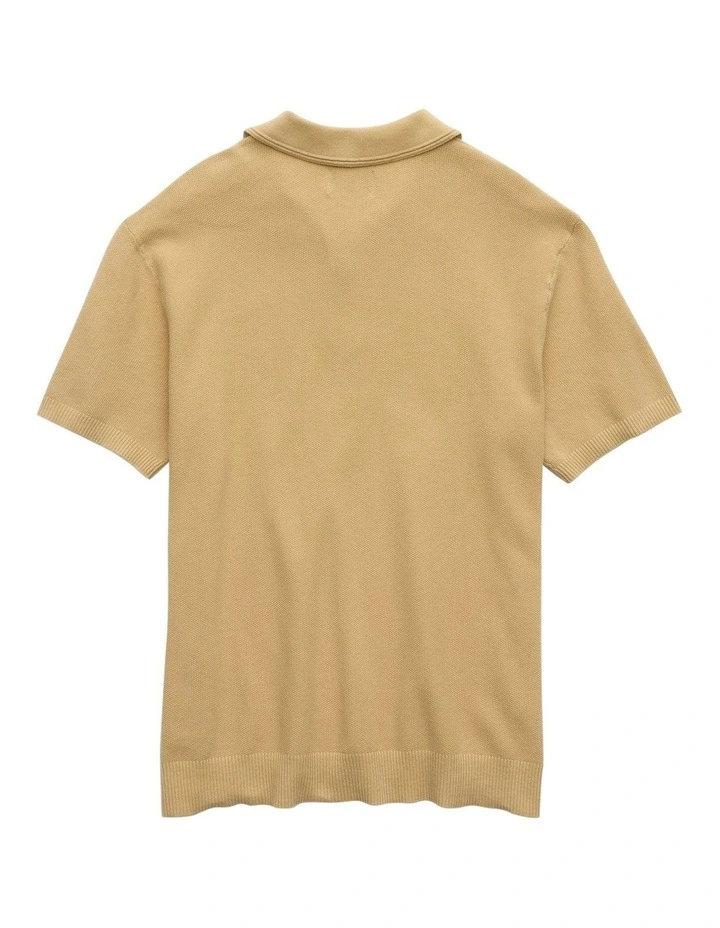 Weekend Washed Sweater Polo Shirt in Beige image 4