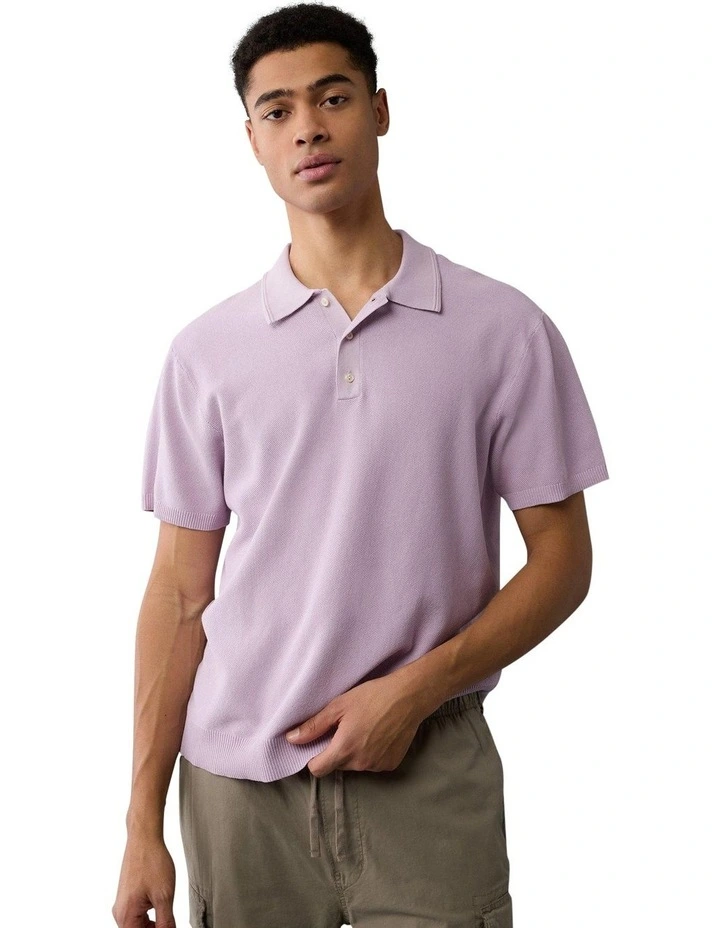 Weekend Washed Sweater Polo Shirt in Lavender image 1