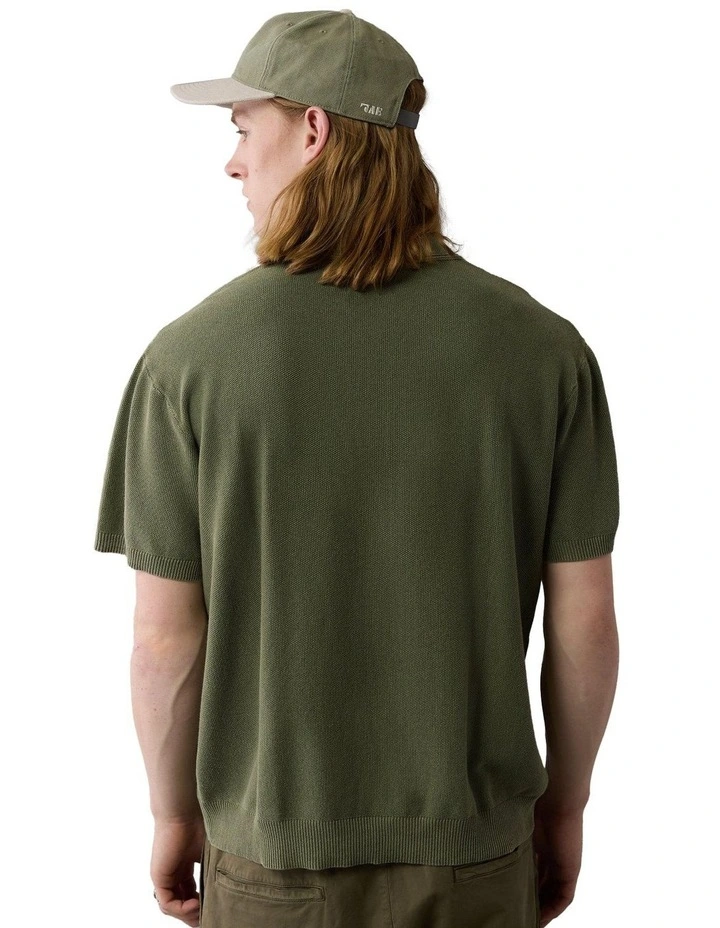 Weekend Washed Sweater Polo Shirt in Olive image 2