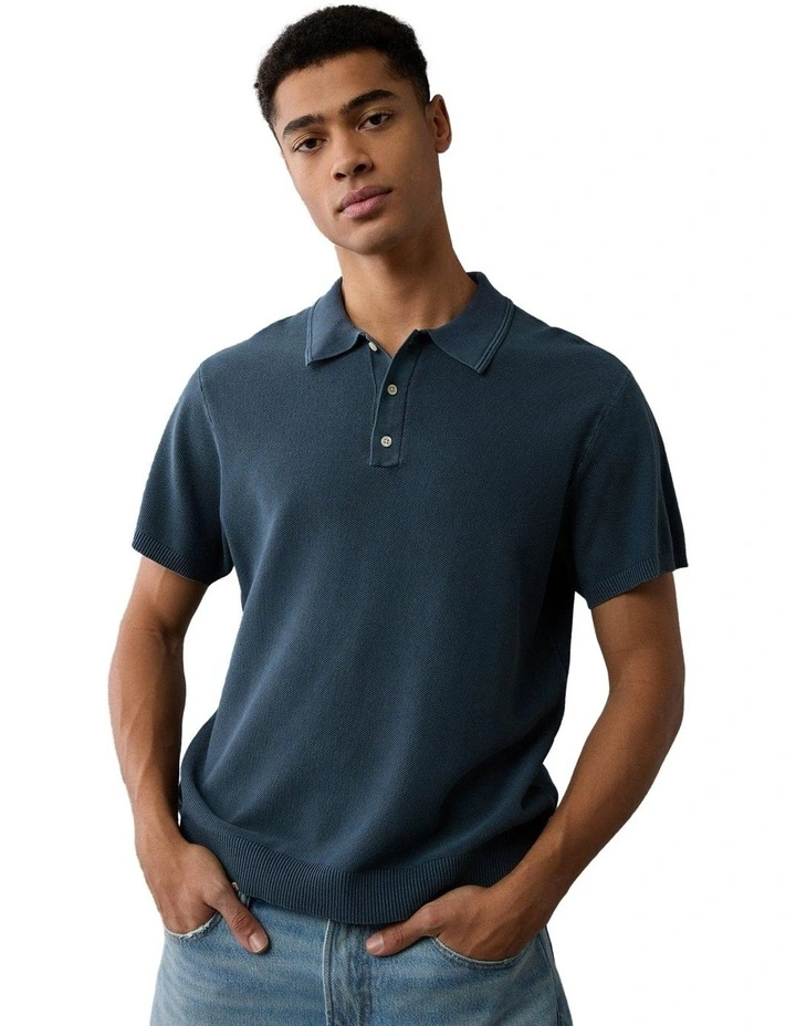 Weekend Washed Sweater Polo Shirt in Classic Navy image 1