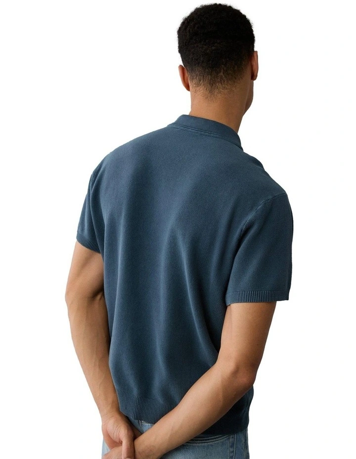 Weekend Washed Sweater Polo Shirt in Classic Navy image 2