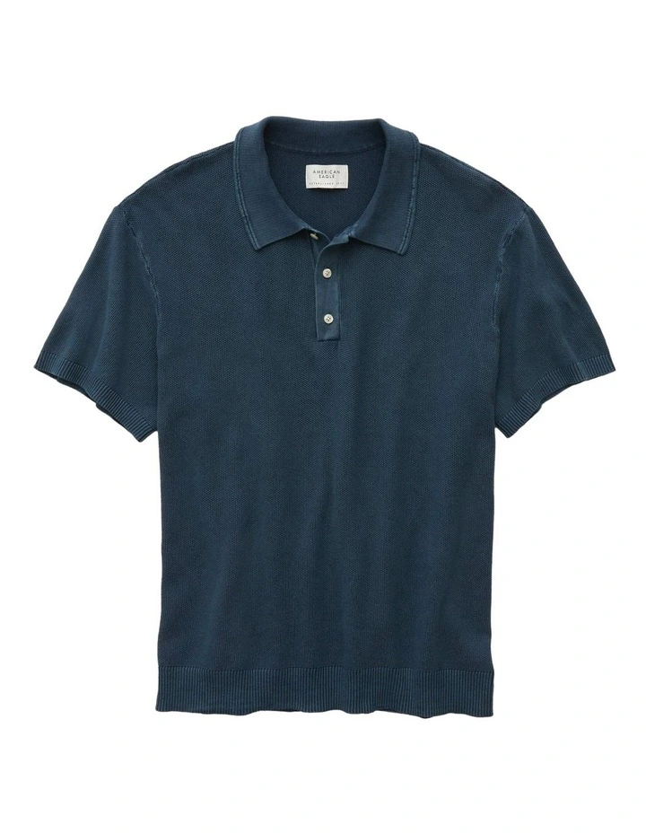 Weekend Washed Sweater Polo Shirt in Classic Navy image 3