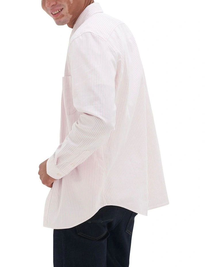 Striped Oxford Button-Up Shirt in Pink image 2