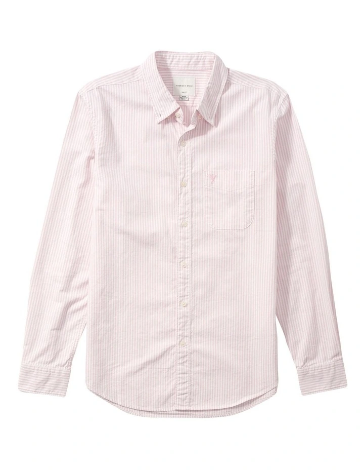 Striped Oxford Button-Up Shirt in Pink image 3