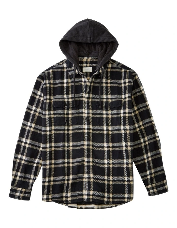 Super Soft Hooded Flannel Shirt in Dark Shadow image 4