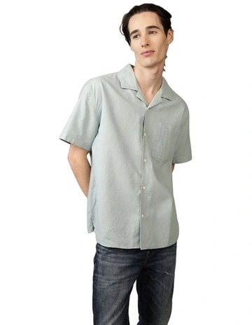 Waffle Button-Up Poolside Shirt in Misty Sky