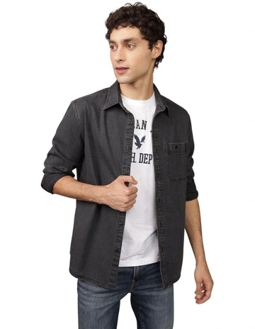 Everyday Denim Button-Up Shirt in Black