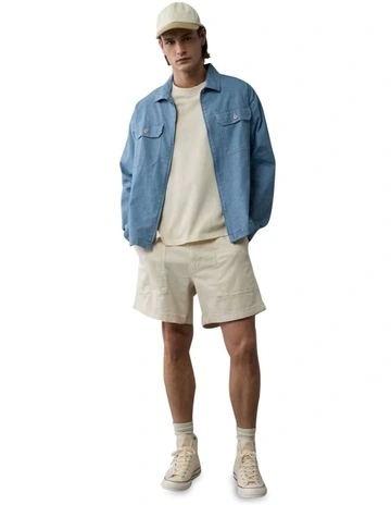 Herringbone Shirt Jacket in Light Blue