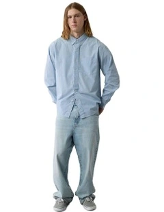 Everyday Relaxed Poplin Button-Up Shirt in Blue