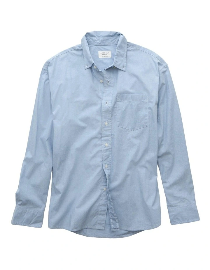 Everyday Relaxed Poplin Button-Up Shirt in Blue image 3