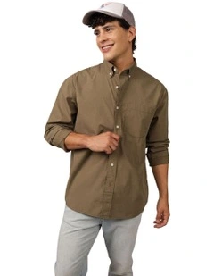 Everyday Relaxed Poplin Button-Up Shirt in Olive