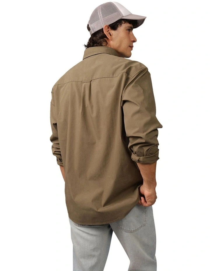Everyday Relaxed Poplin Button-Up Shirt in Olive image 2