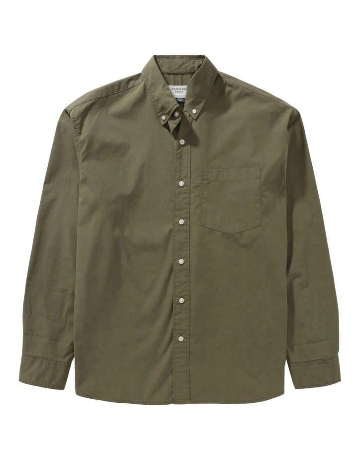 Everyday Relaxed Poplin Button-Up Shirt in Olive image 3