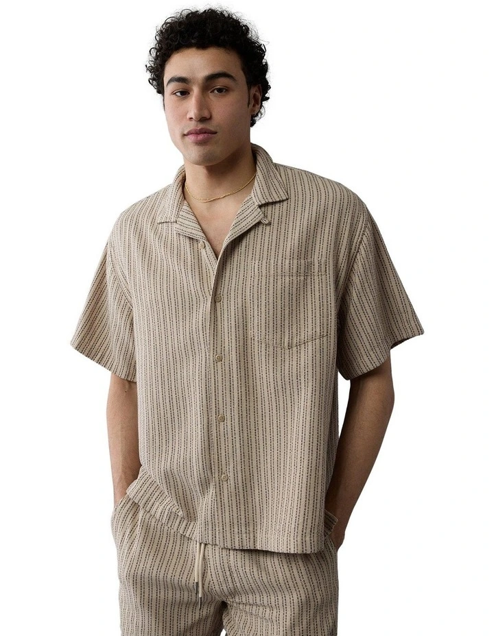 Poolside Striped Button-Up Shirt in Dune Khaki image 1
