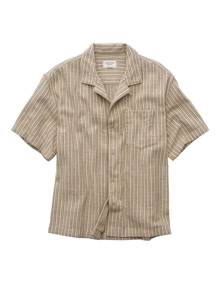 Poolside Striped Button-Up Shirt in Dune Khaki image 3