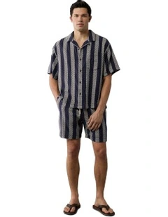 Poolside Textured Striped Button-Up Shirt in Navy