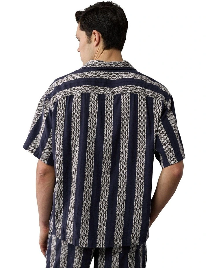 Poolside Textured Striped Button-Up Shirt in Navy image 2