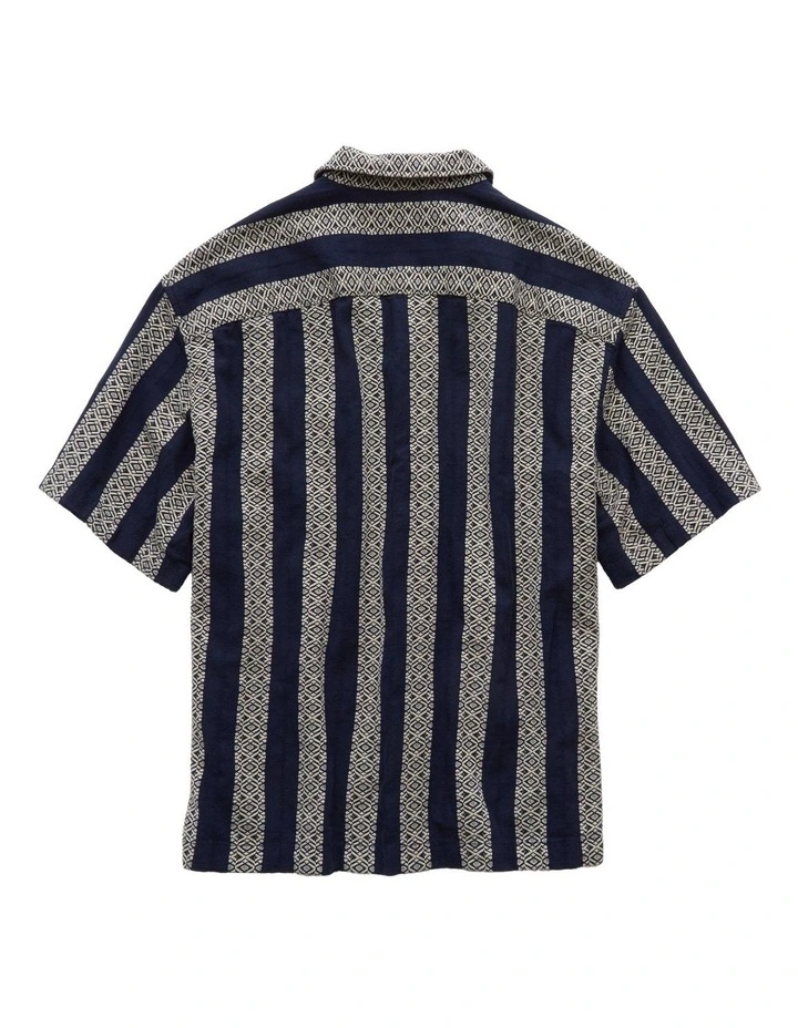 Poolside Textured Striped Button-Up Shirt in Navy image 4