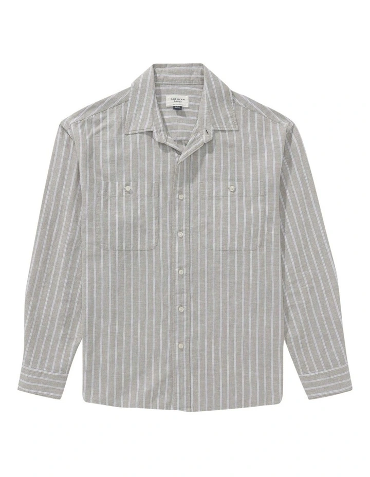 Long Sleeve Relaxed Fit Linen Shirt in Stone image 3