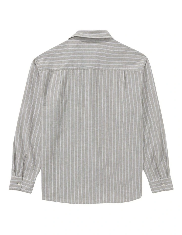 Long Sleeve Relaxed Fit Linen Shirt in Stone image 4