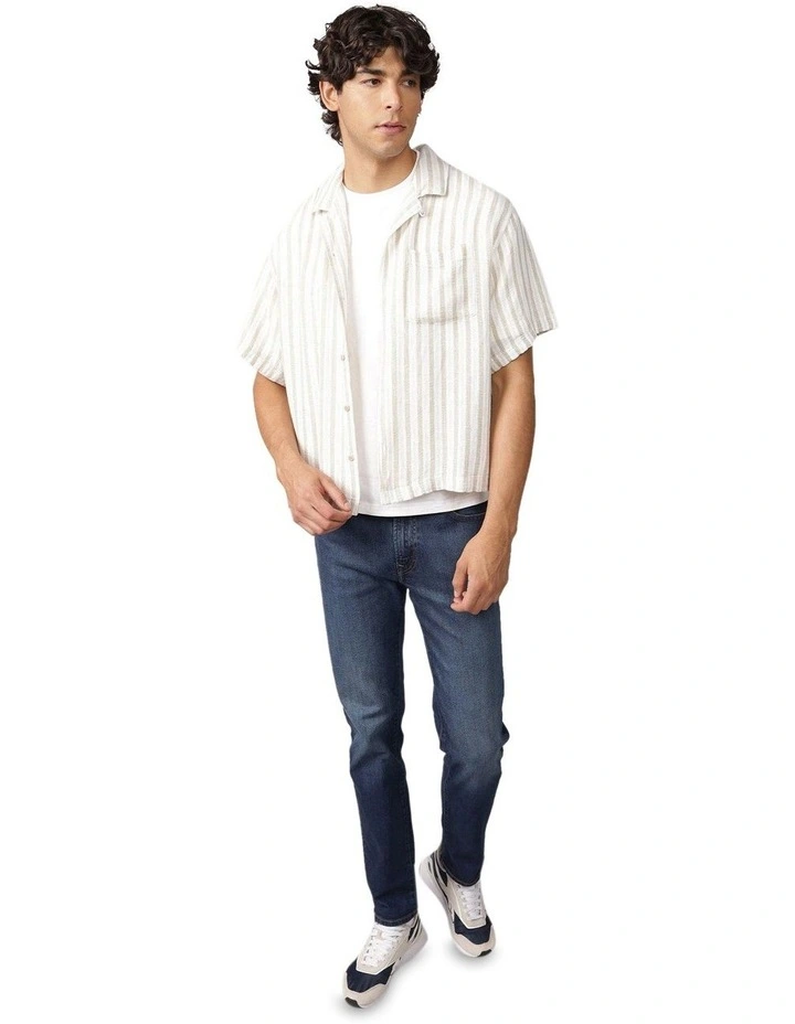 Poolside Linen-Blend Striped Button-Up Shirt in Cream image 1