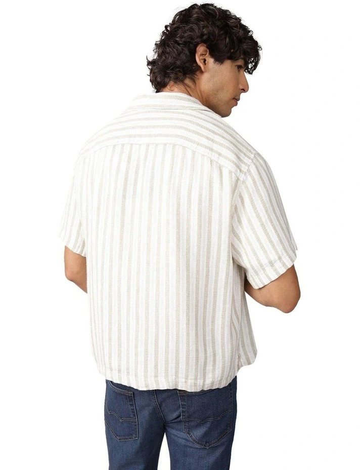 Poolside Linen-Blend Striped Button-Up Shirt in Cream image 2