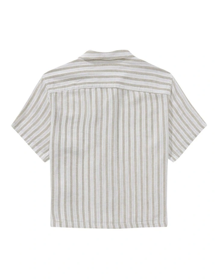 Poolside Linen-Blend Striped Button-Up Shirt in Cream image 4