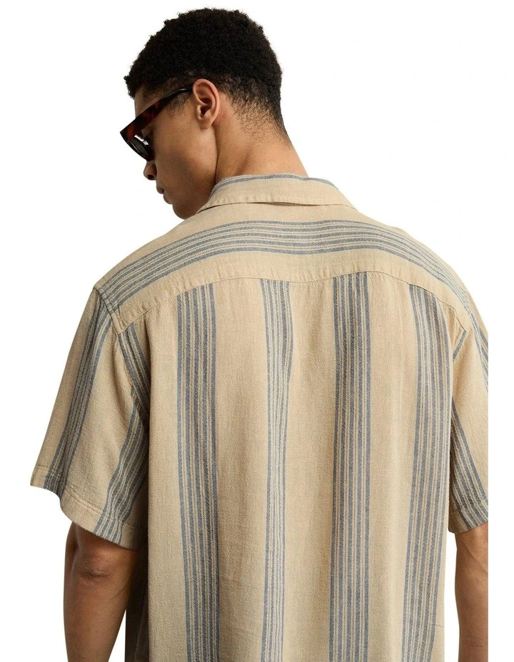 Poolside Linen-Blend Striped Button-Up Shirt in Light Khaki image 2