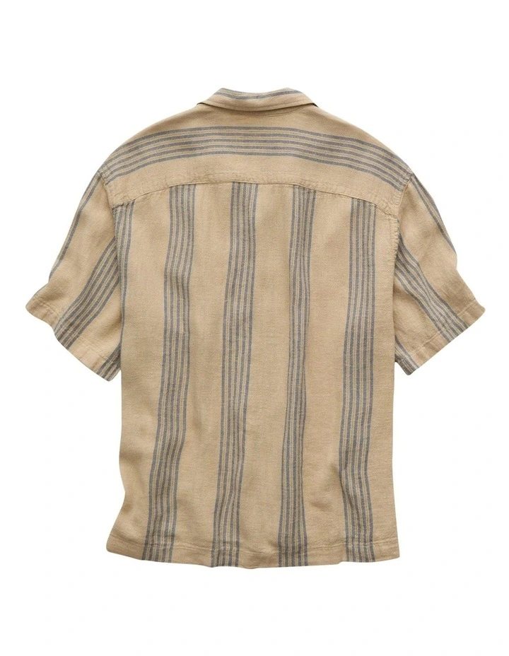 Poolside Linen-Blend Striped Button-Up Shirt in Light Khaki image 4