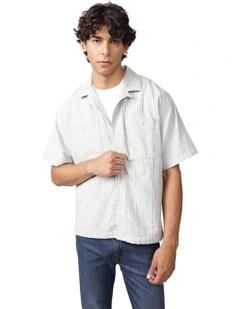 Short Sleeve Poolside Shirt in Retro Indigo Stripe