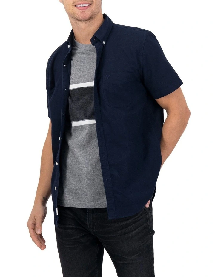 Oxford Short-Sleeve Button-Up Shirt in Navy image 1
