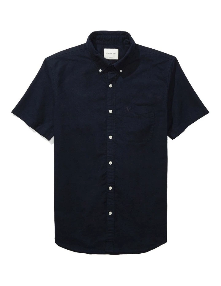 Oxford Short-Sleeve Button-Up Shirt in Navy image 3