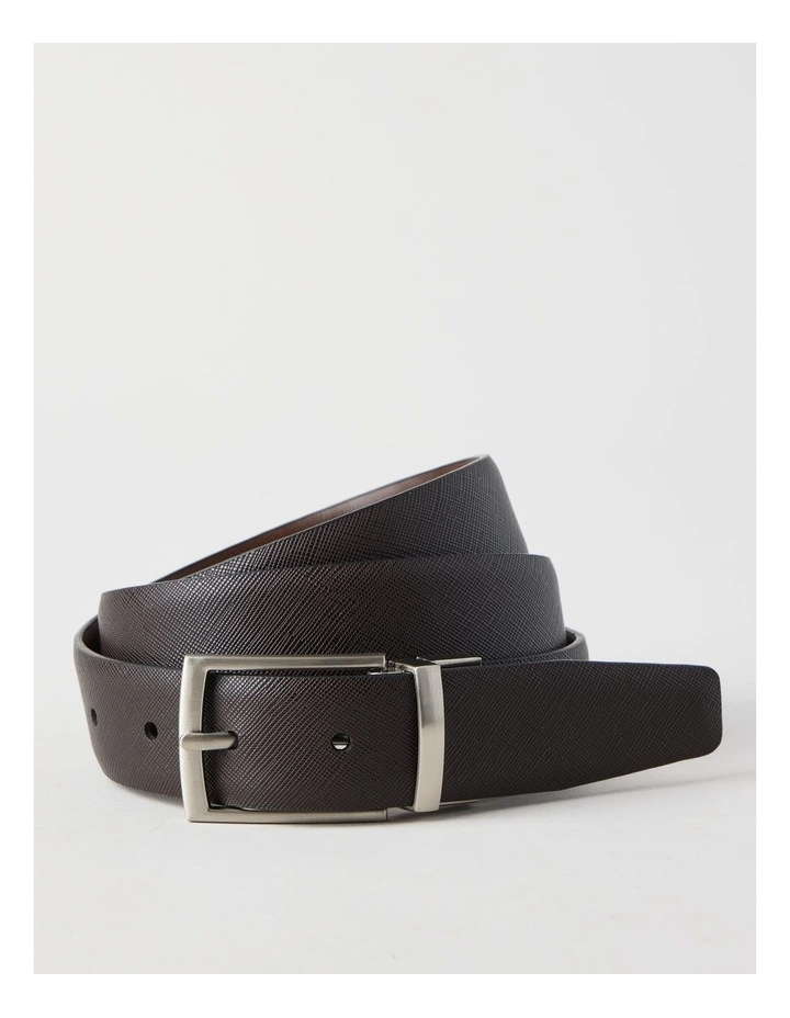 Saffiano/Smooth Reversible Dress Belt Belt Brown/ Brown image 1